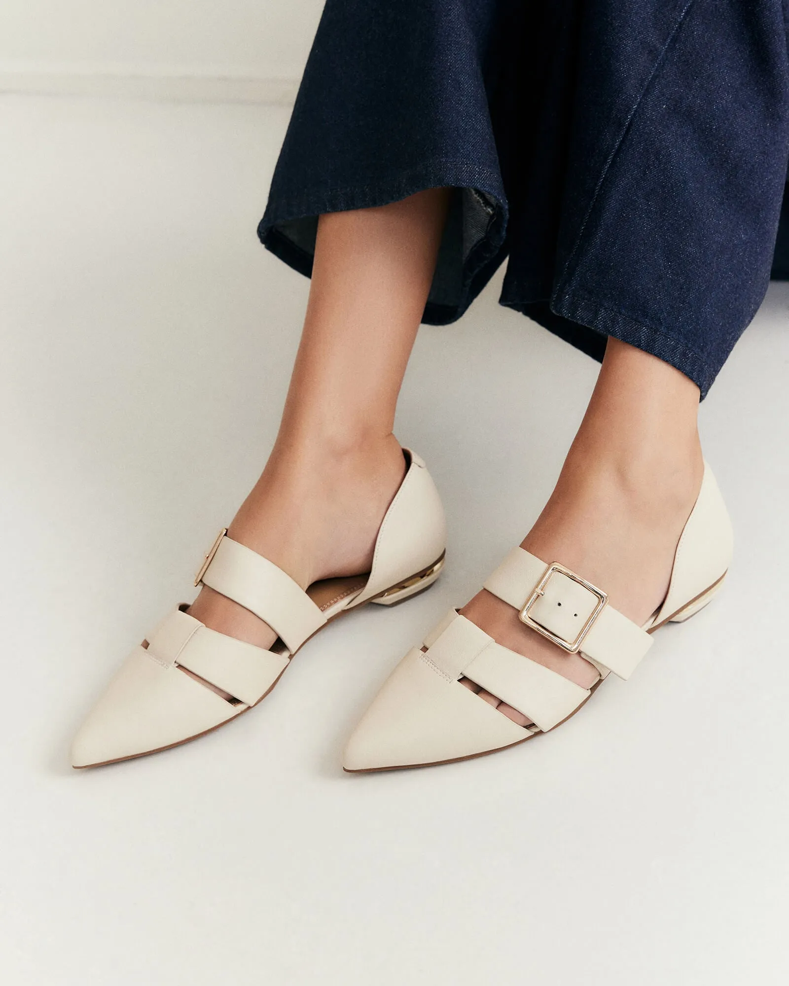 CARLA DRESS FLATS OFF WHITE LEATHER