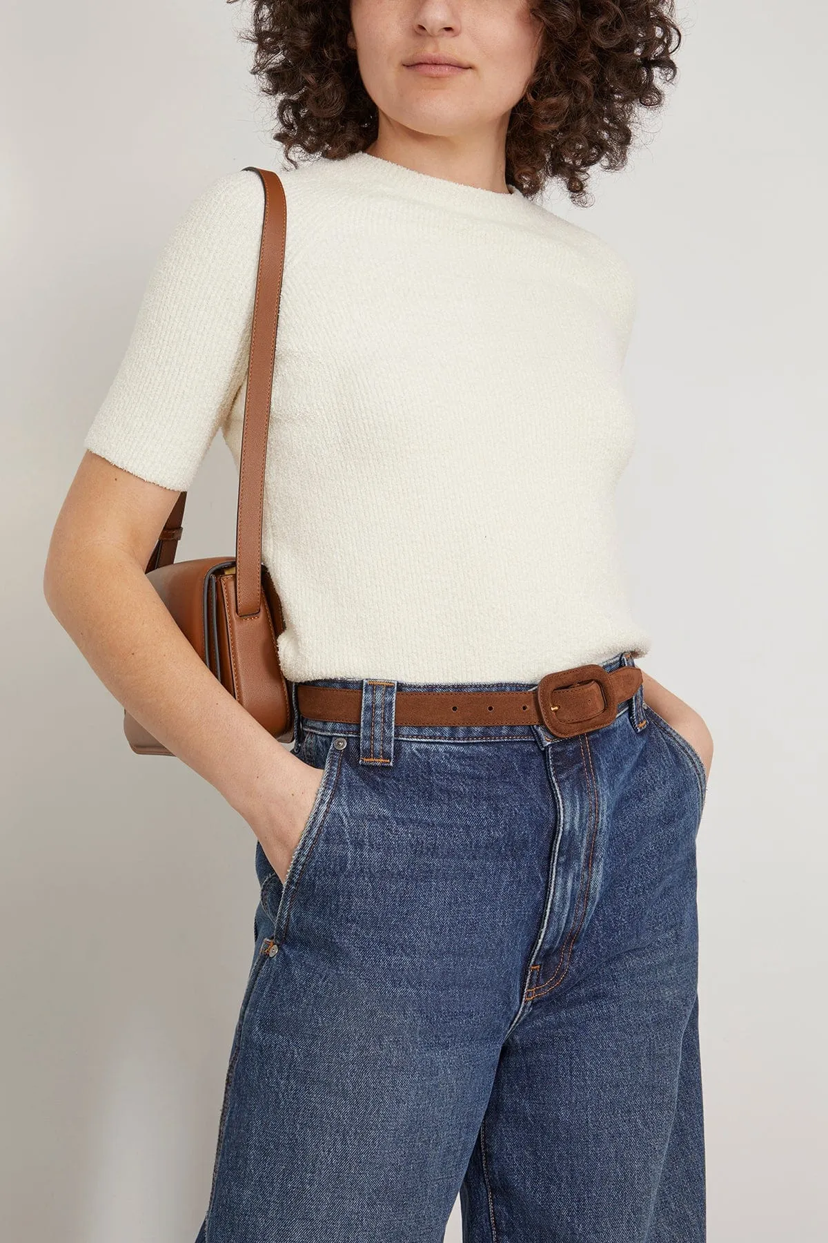 Covered Buckle Belt in Brown Suede