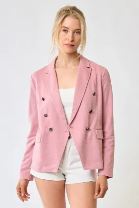 Demi Double Breasted Knit Blazer Blush