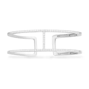 Double Line Paved Open Cuff - White Silver