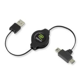 Dual-Tip USB Cable to Micro USB and Mini USB | Retractable Cord