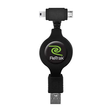 Dual-Tip USB Cable to Micro USB and Mini USB | Retractable Cord