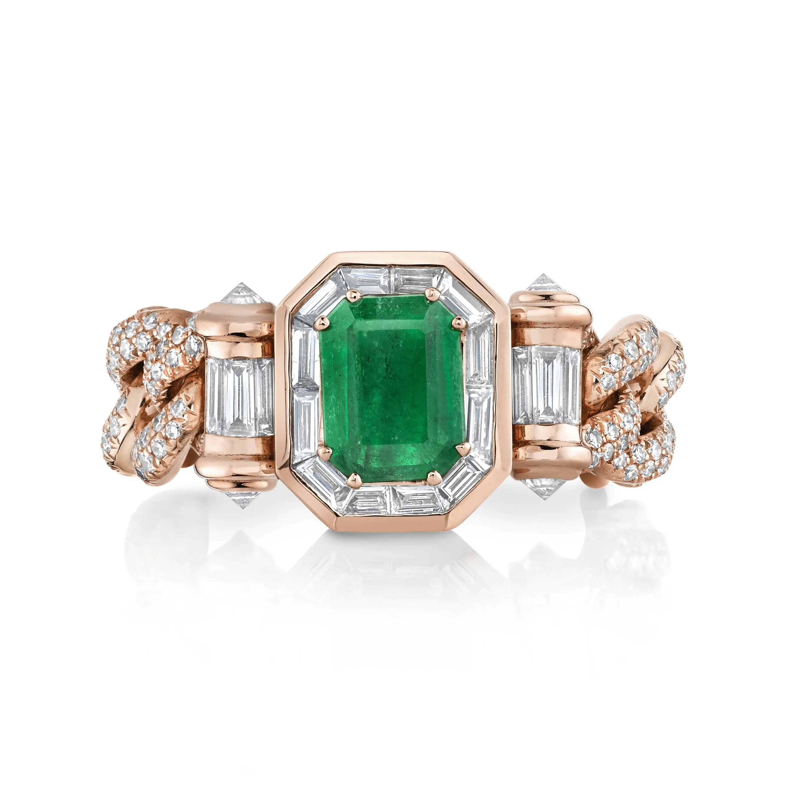 EMERALD HALO MEDIUM LINK RING