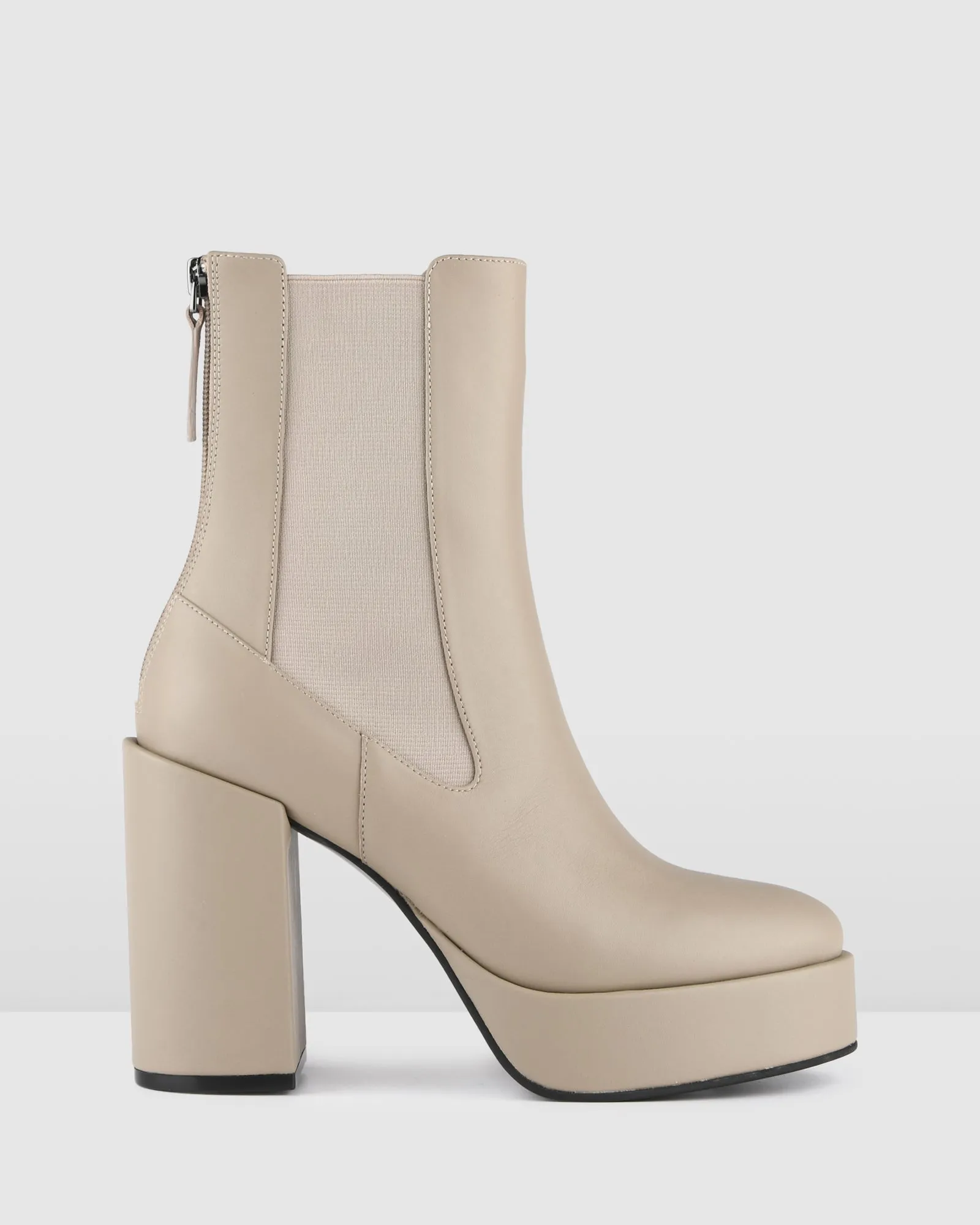 EMMA HIGH PLATFORM ANKLE BOOTS TAUPE LEATHER