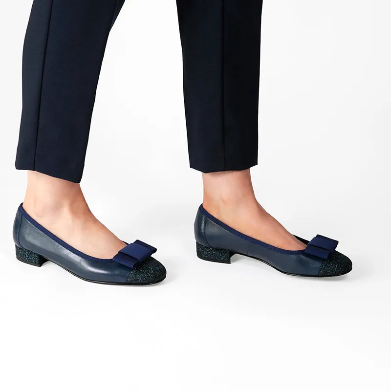 Fabucci Navy Leather Ballet Flat with Bow