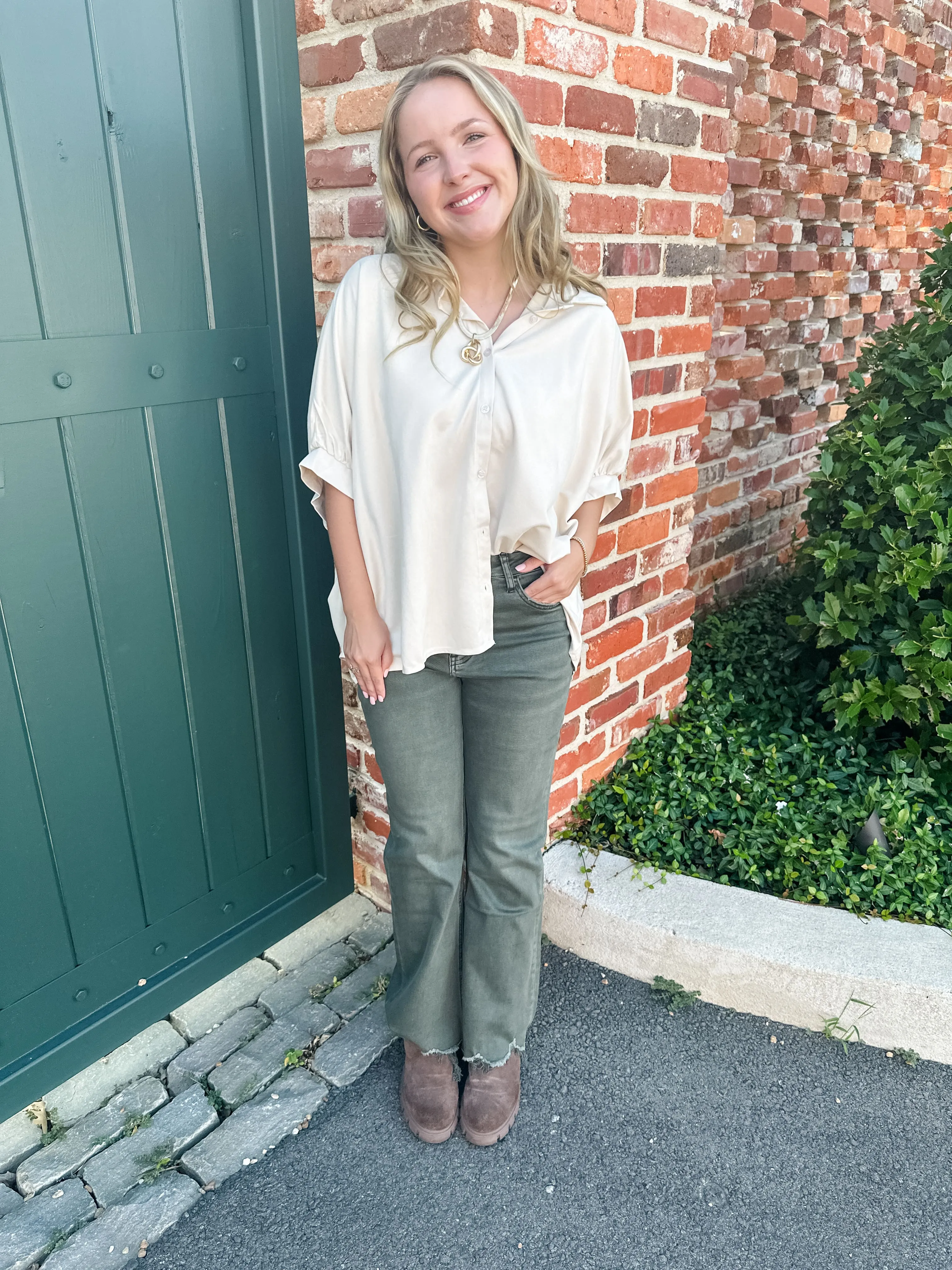 Faux Suede Button Front Top