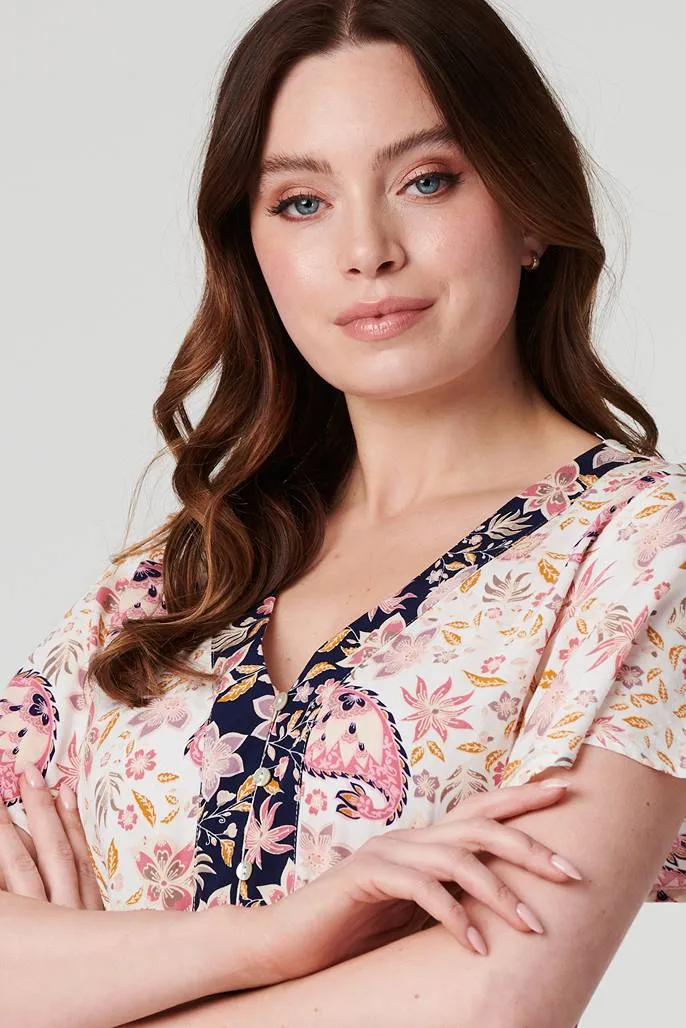 Floral Print Tiered Midi Dress