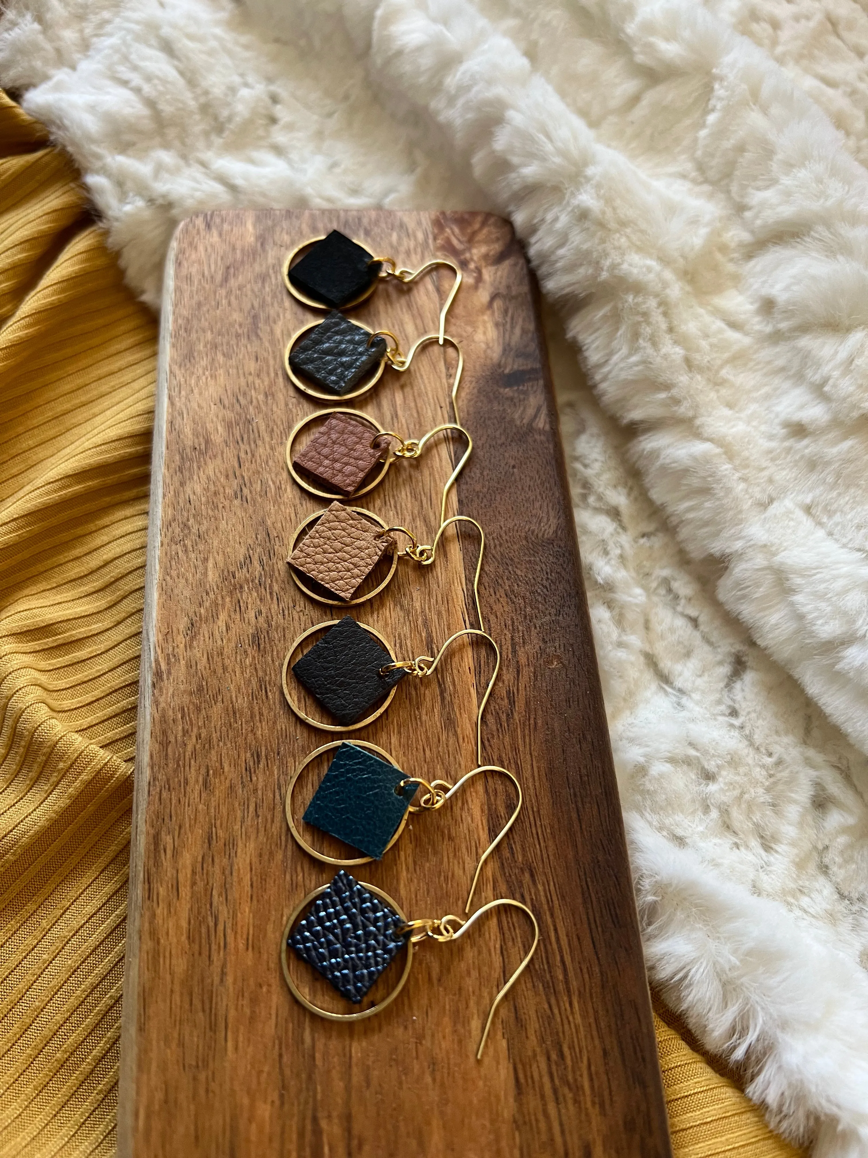 Four Square Leather Earrings