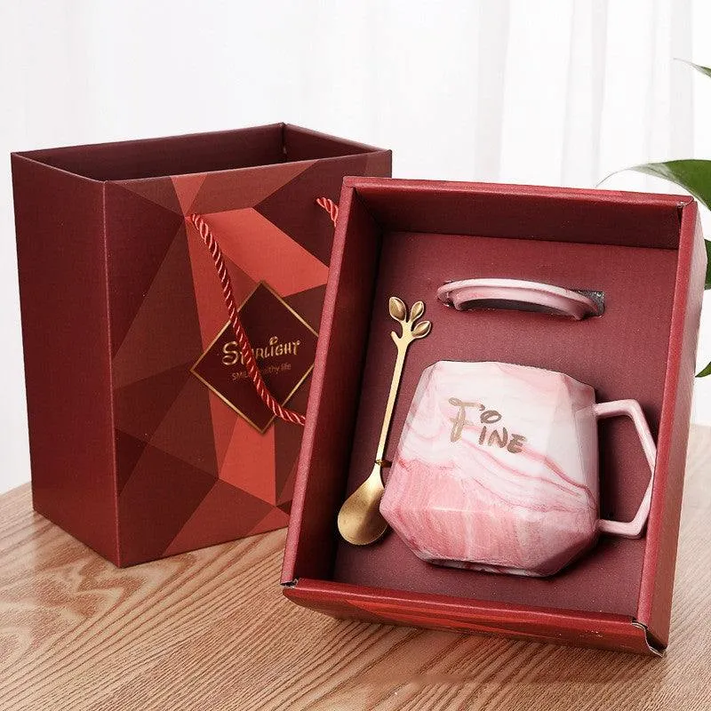 Gift Box With Lid Ceramic Mug With Spoon