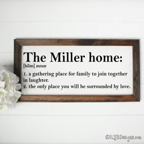 HOME DEFINITION Framed Canvas Sign - Custom Canvas Sign - Personalized Family Sign