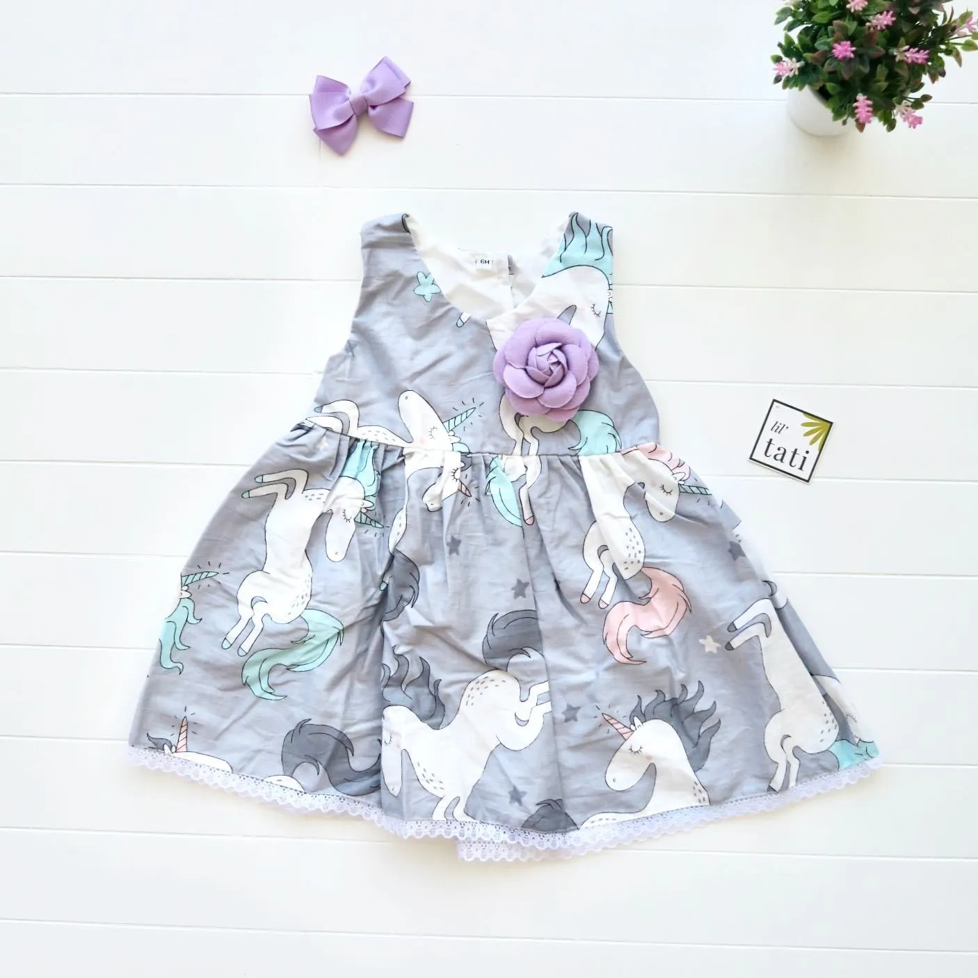 Iris Dress in Unicorn Gray Print