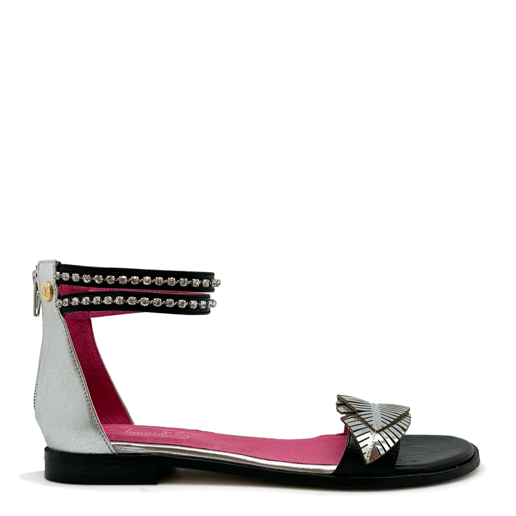 Izzy flat sandal silver black