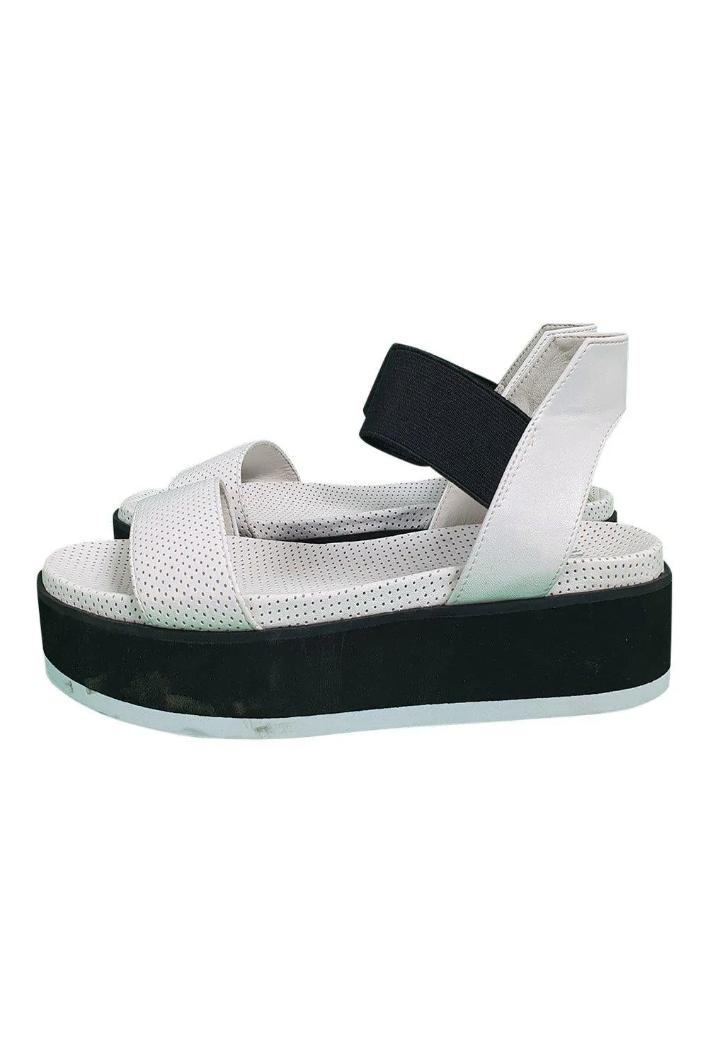 JANE AND THE SHOE White Black Perforated Strappy Sandals (US 6 | UK 3 | EU 36)