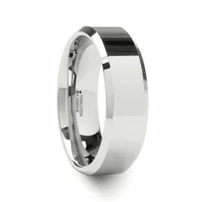 LINCOLN White Tungsten Wedding Band with Beveled Edges - 8mm