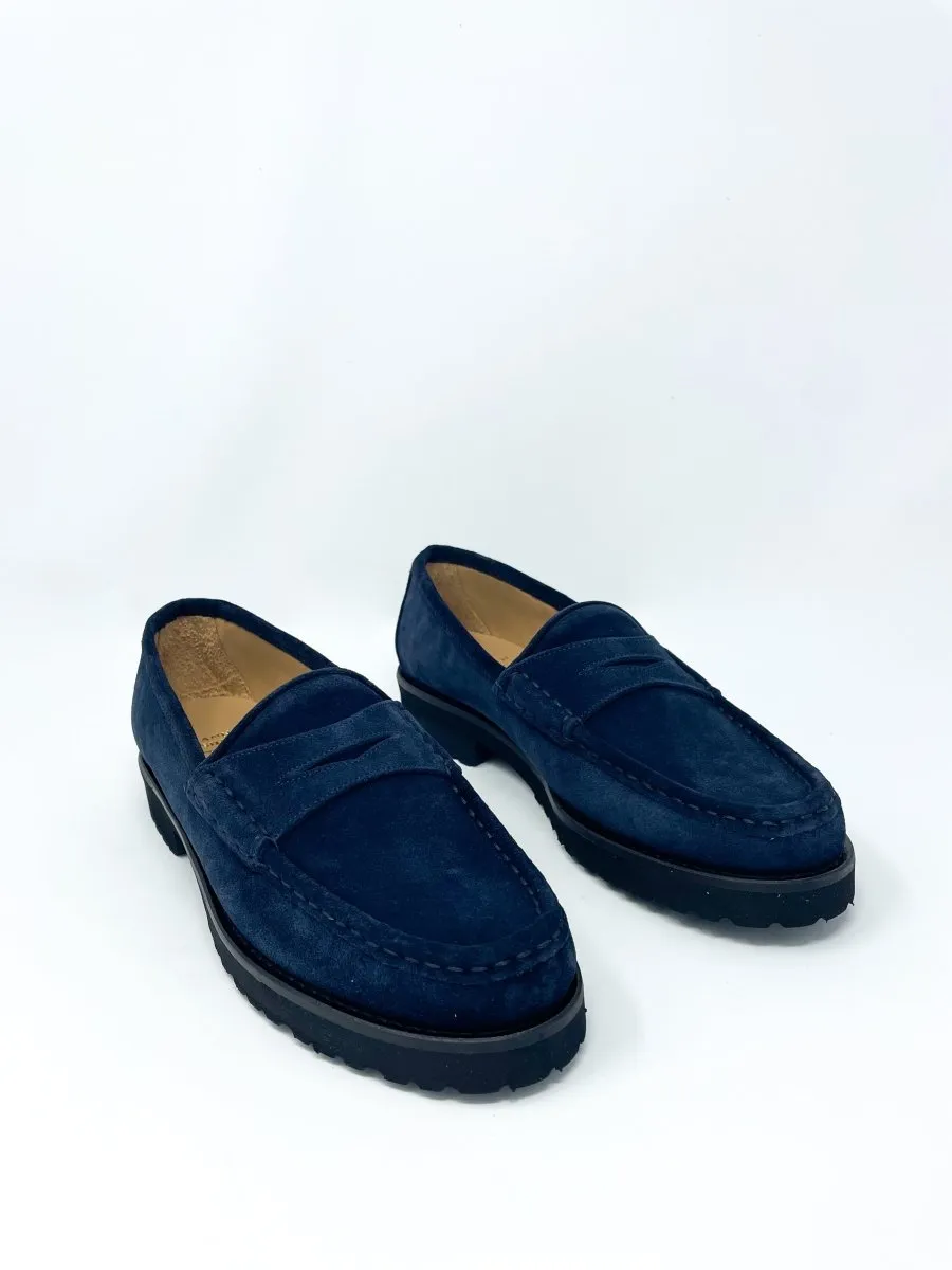 Lug Sole Penny Loafer in Navy Suede