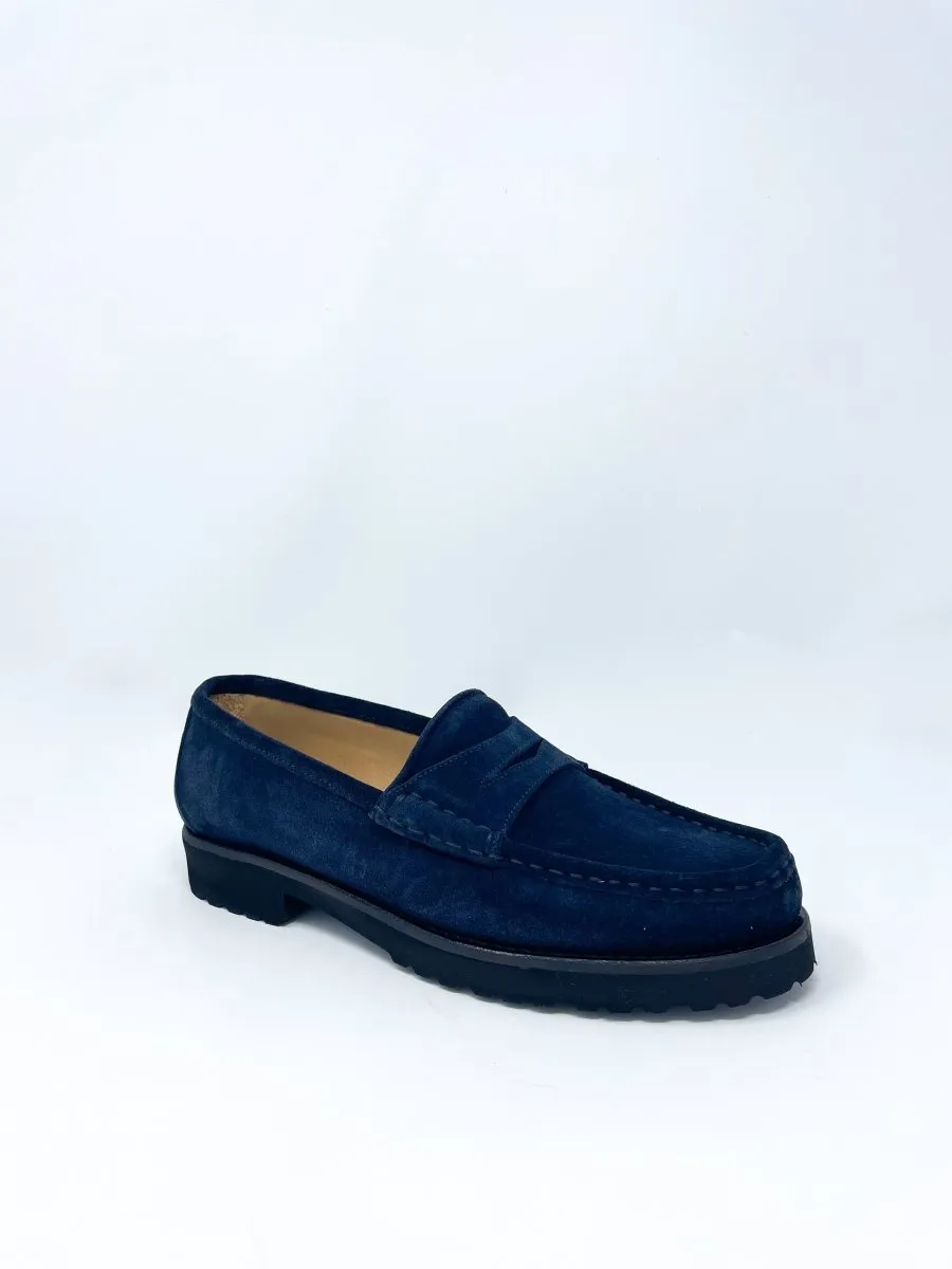 Lug Sole Penny Loafer in Navy Suede