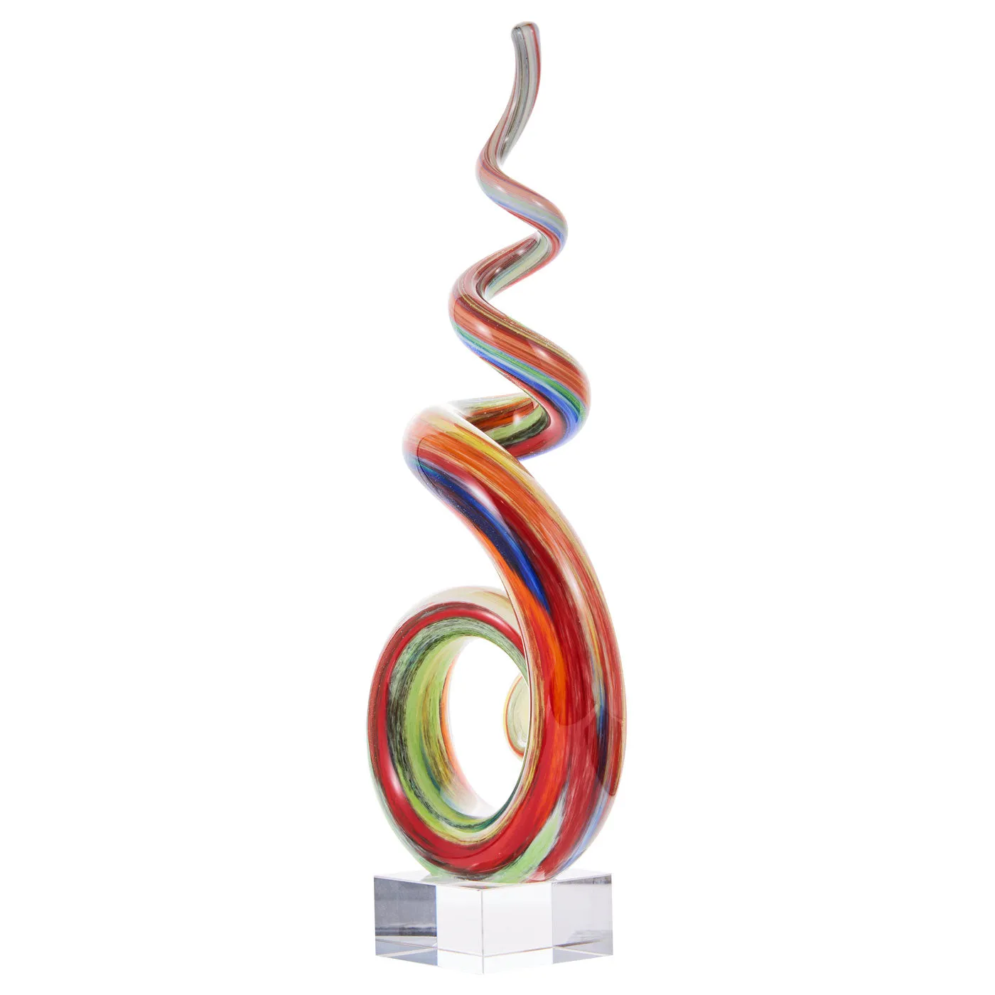 Luxury Lane Hand Blown Abstract Rainbow Swirl Sommerso Art Glass Sculpture 9.5-12 inch tall