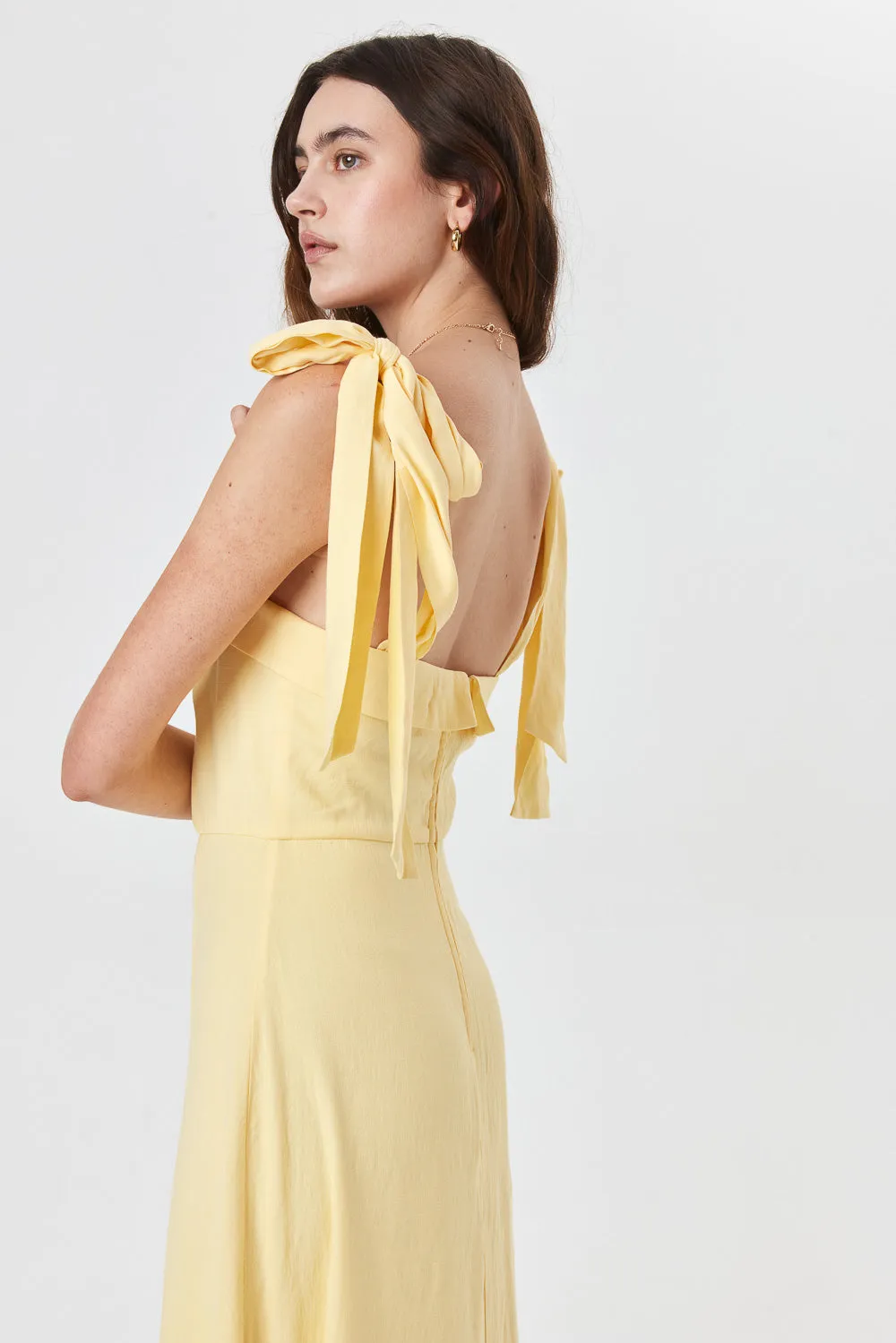 Mellow Yellow Tie Shoulder Midi Dress