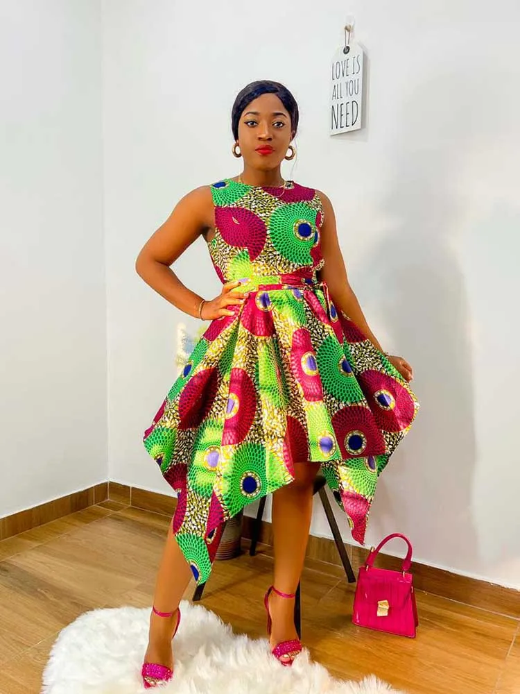 MELODY BELTED SKATER DRESS AFRICAN ANKARA PRINT