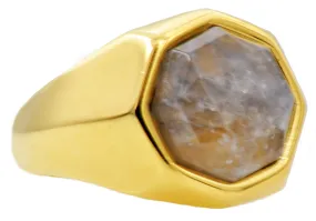 Mens Genuine Moonstone Gold Stainless Steel Ring