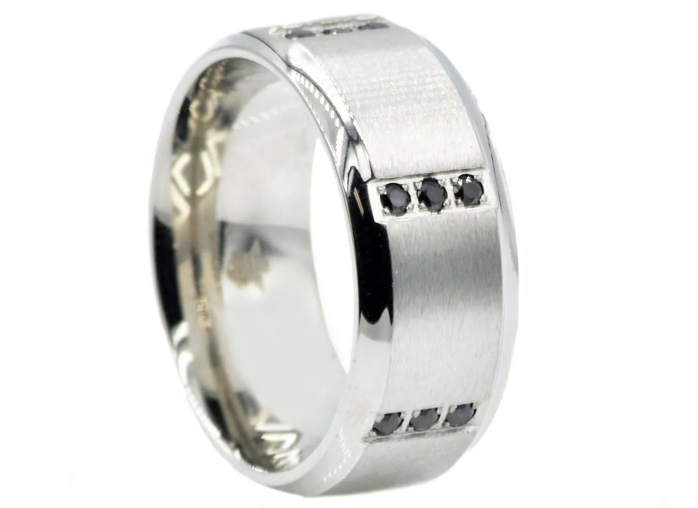 Men's Stainless Steel Band With Black Cubic Zirconia