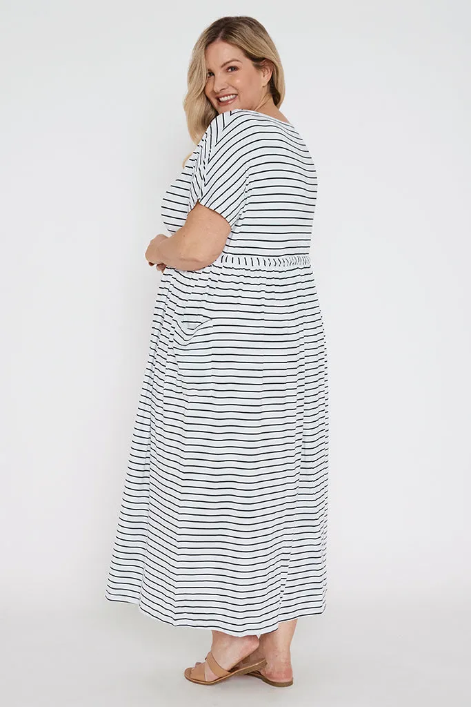 Mila Maxi Dress - White & Black Stripe