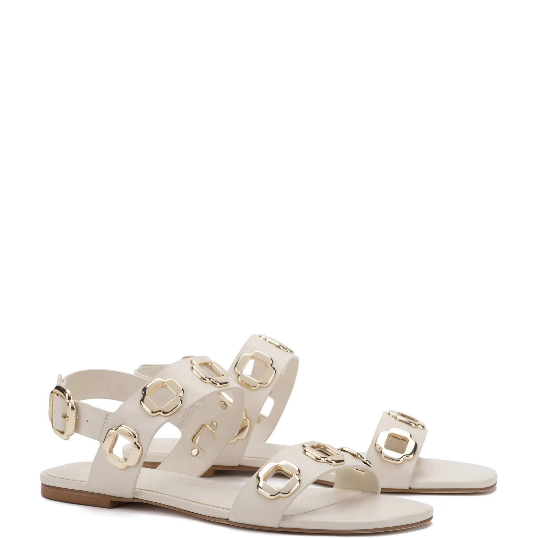 Milan Flat Sandal In Ivory Leather