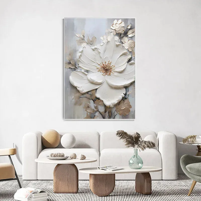 Modern Abstract White Floral Wall Art Fine Art Canvas Prints Light Luxury Botanical Pictures For Living Room Entrance Hallway Wall