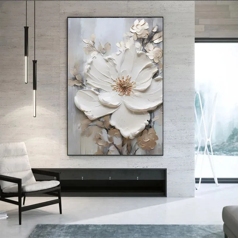 Modern Abstract White Floral Wall Art Fine Art Canvas Prints Light Luxury Botanical Pictures For Living Room Entrance Hallway Wall