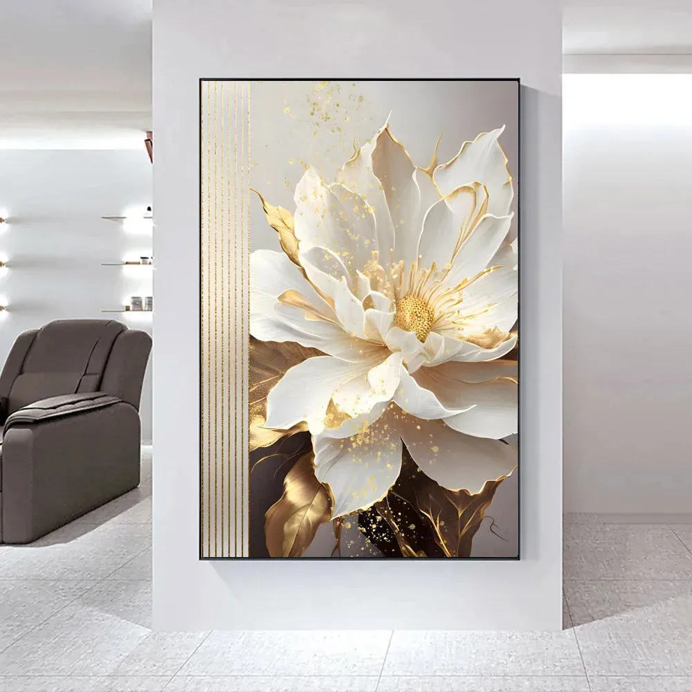 Modern Abstract White Floral Wall Art Fine Art Canvas Prints Light Luxury Botanical Pictures For Living Room Entrance Hallway Wall