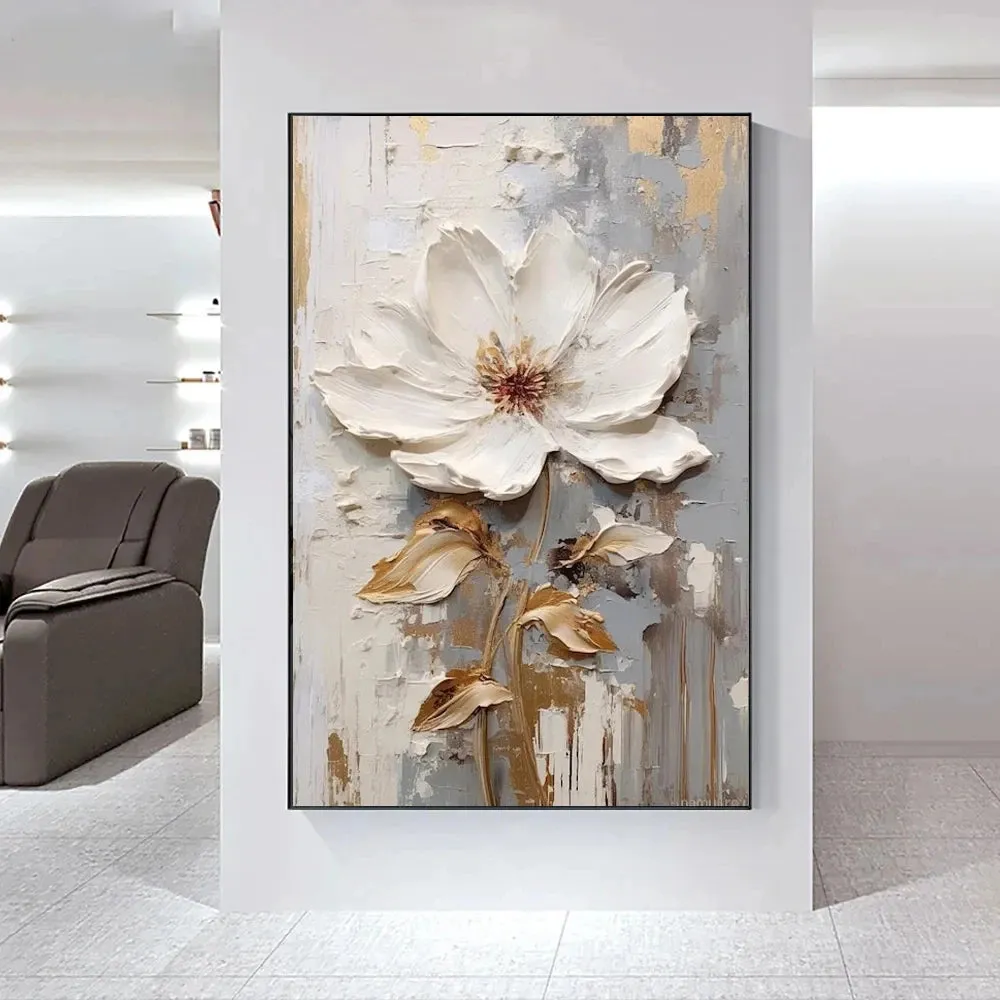 Modern Abstract White Floral Wall Art Fine Art Canvas Prints Light Luxury Botanical Pictures For Living Room Entrance Hallway Wall