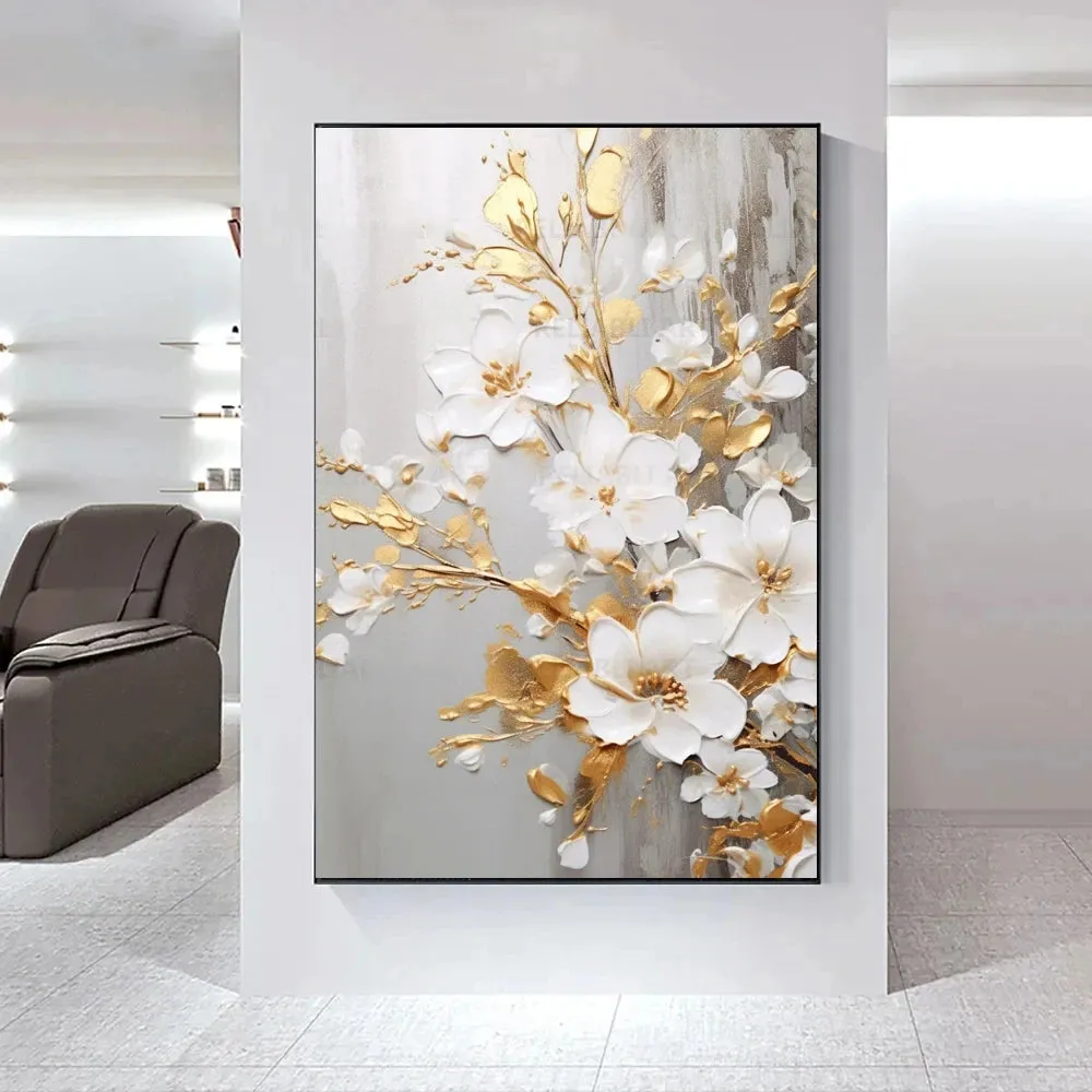 Modern Abstract White Floral Wall Art Fine Art Canvas Prints Light Luxury Botanical Pictures For Living Room Entrance Hallway Wall