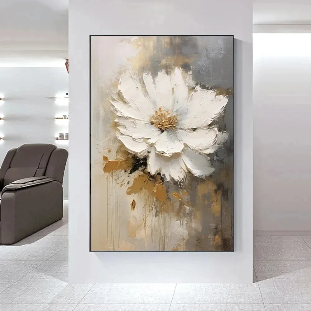 Modern Abstract White Floral Wall Art Fine Art Canvas Prints Light Luxury Botanical Pictures For Living Room Entrance Hallway Wall