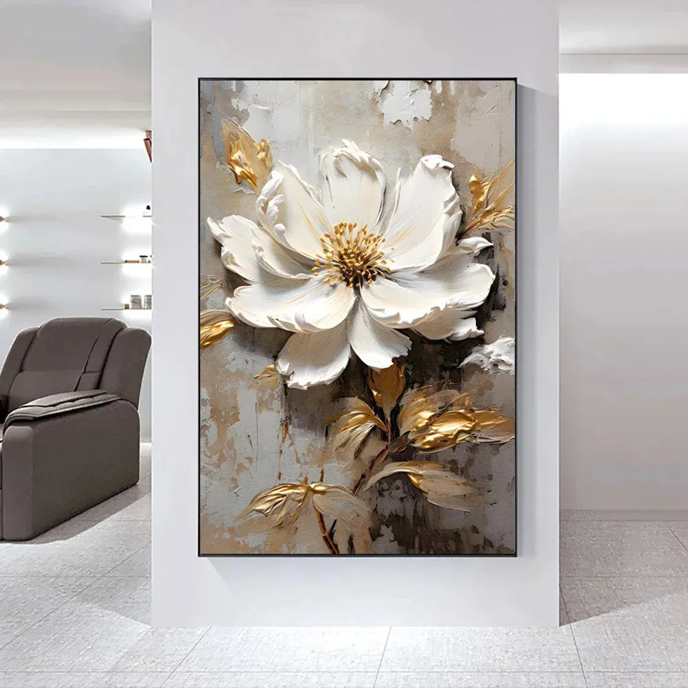 Modern Abstract White Floral Wall Art Fine Art Canvas Prints Light Luxury Botanical Pictures For Living Room Entrance Hallway Wall