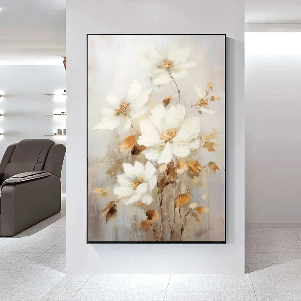 Modern Abstract White Floral Wall Art Fine Art Canvas Prints Light Luxury Botanical Pictures For Living Room Entrance Hallway Wall