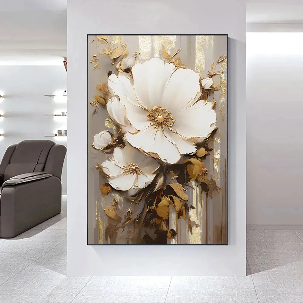 Modern Abstract White Floral Wall Art Fine Art Canvas Prints Light Luxury Botanical Pictures For Living Room Entrance Hallway Wall