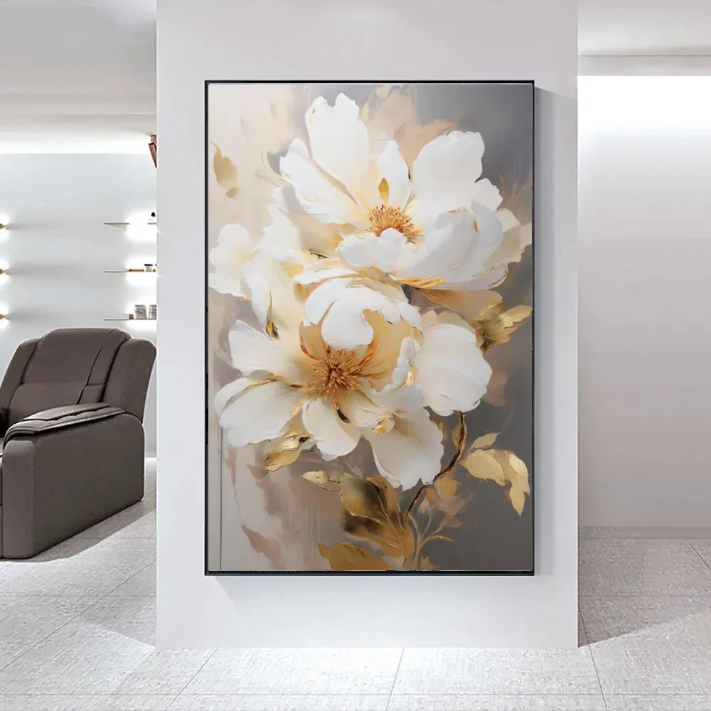 Modern Abstract White Floral Wall Art Fine Art Canvas Prints Light Luxury Botanical Pictures For Living Room Entrance Hallway Wall