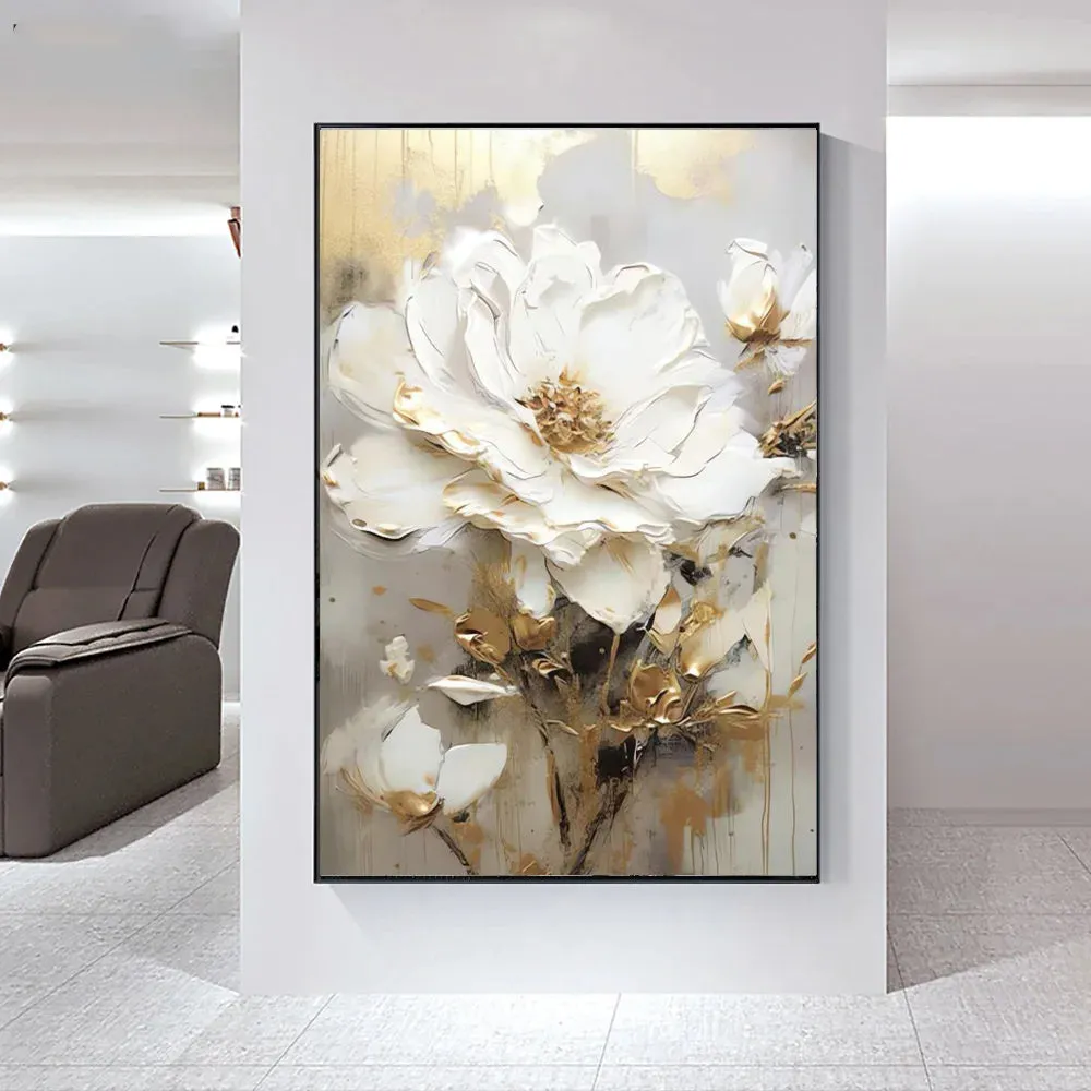 Modern Abstract White Floral Wall Art Fine Art Canvas Prints Light Luxury Botanical Pictures For Living Room Entrance Hallway Wall