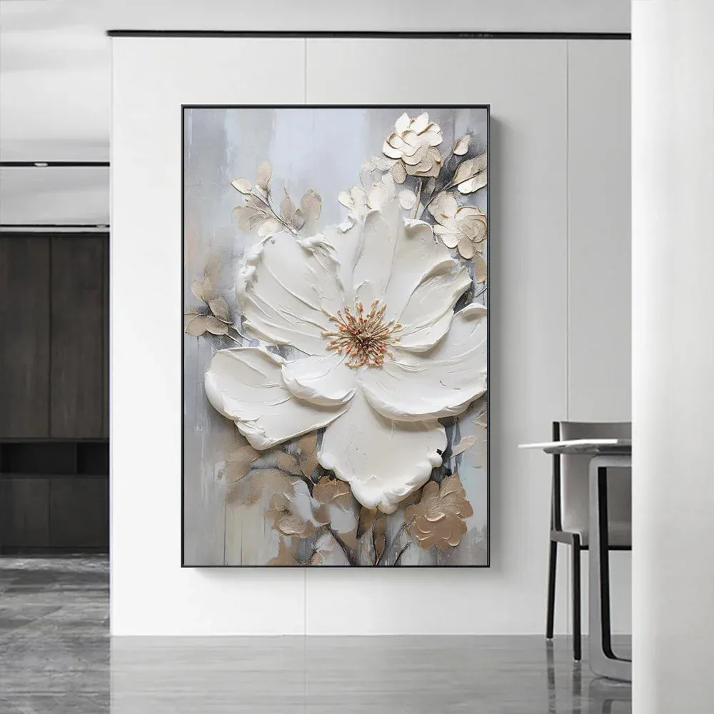 Modern Abstract White Floral Wall Art Fine Art Canvas Prints Light Luxury Botanical Pictures For Living Room Entrance Hallway Wall