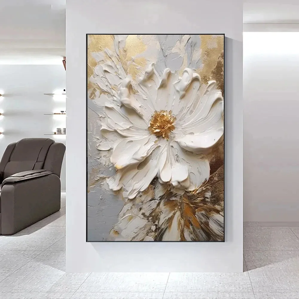 Modern Abstract White Floral Wall Art Fine Art Canvas Prints Light Luxury Botanical Pictures For Living Room Entrance Hallway Wall