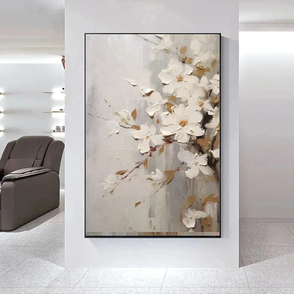 Modern Abstract White Floral Wall Art Fine Art Canvas Prints Light Luxury Botanical Pictures For Living Room Entrance Hallway Wall