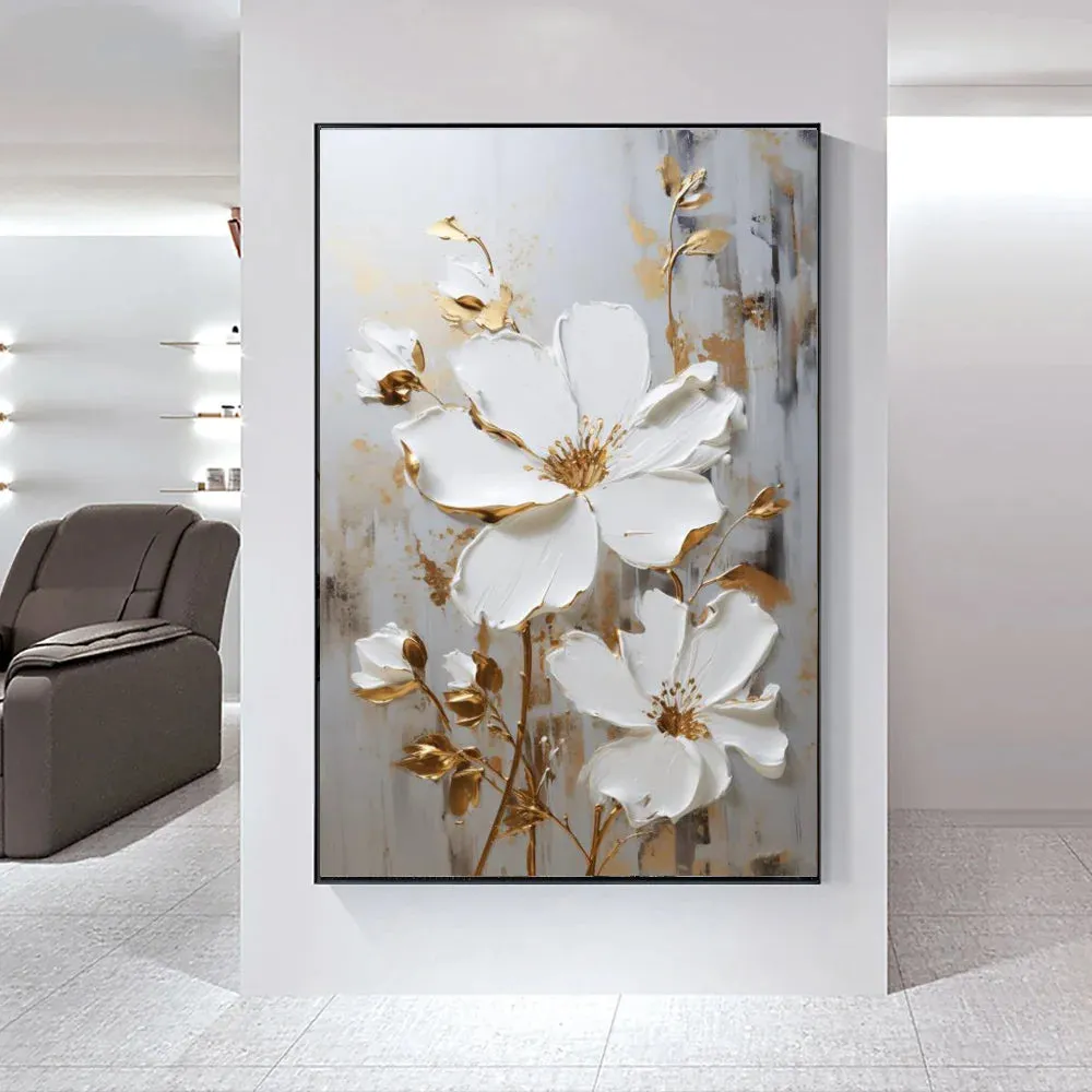 Modern Abstract White Floral Wall Art Fine Art Canvas Prints Light Luxury Botanical Pictures For Living Room Entrance Hallway Wall