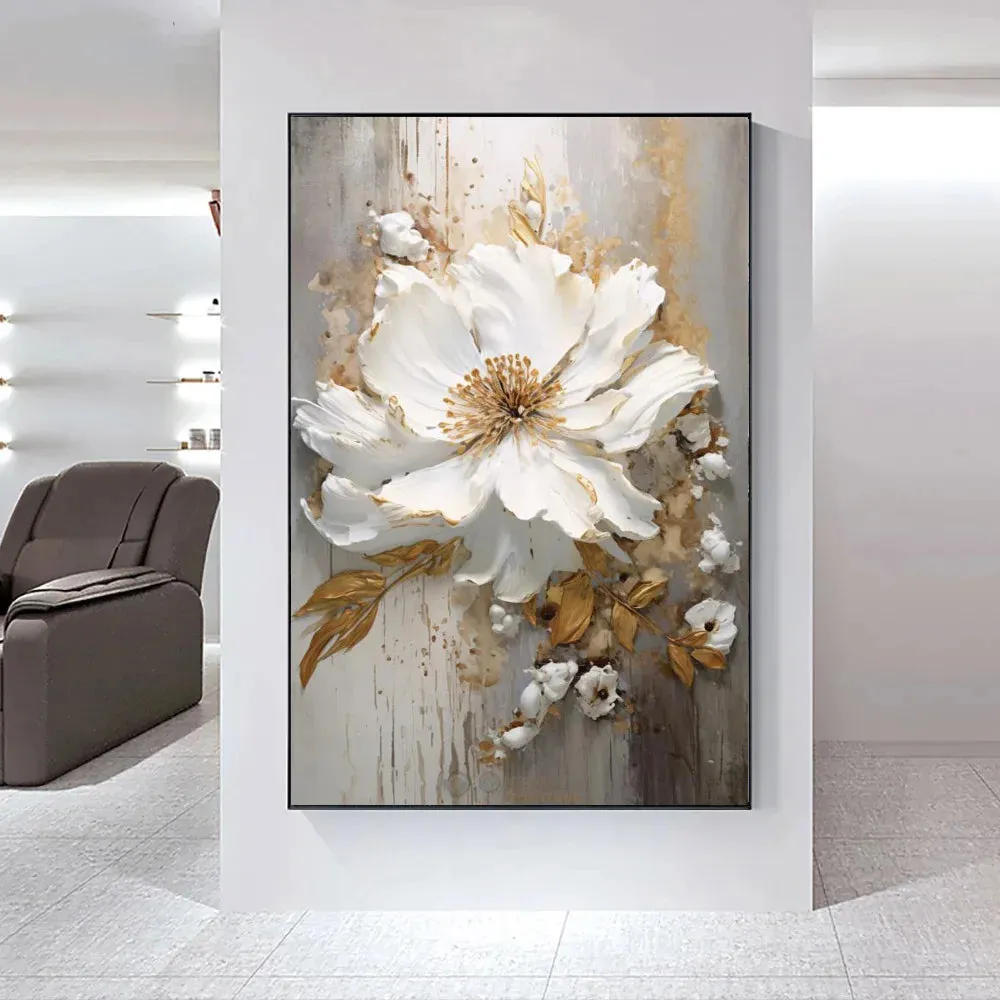 Modern Abstract White Floral Wall Art Fine Art Canvas Prints Light Luxury Botanical Pictures For Living Room Entrance Hallway Wall