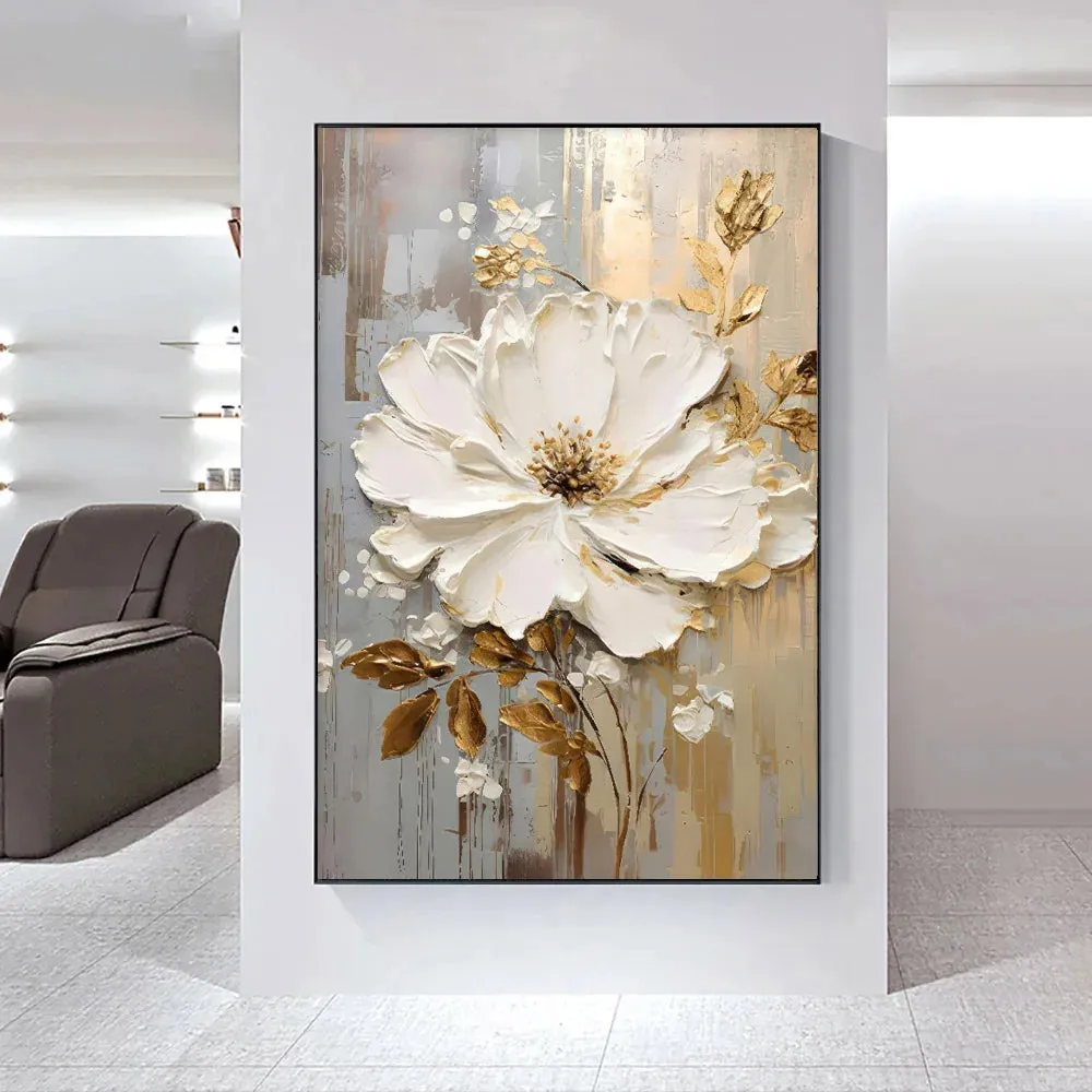 Modern Abstract White Floral Wall Art Fine Art Canvas Prints Light Luxury Botanical Pictures For Living Room Entrance Hallway Wall