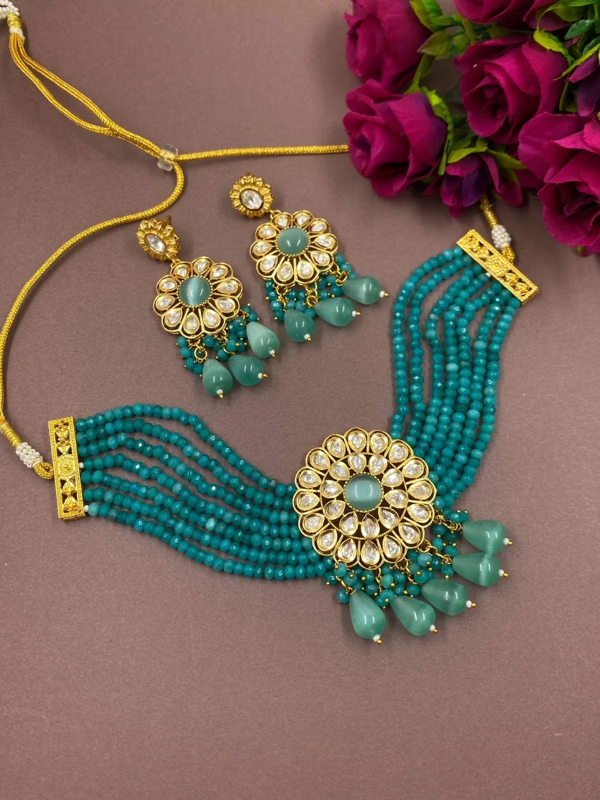 Modern Look Kundan And Beads Choker Necklace Set From Gehna Shop