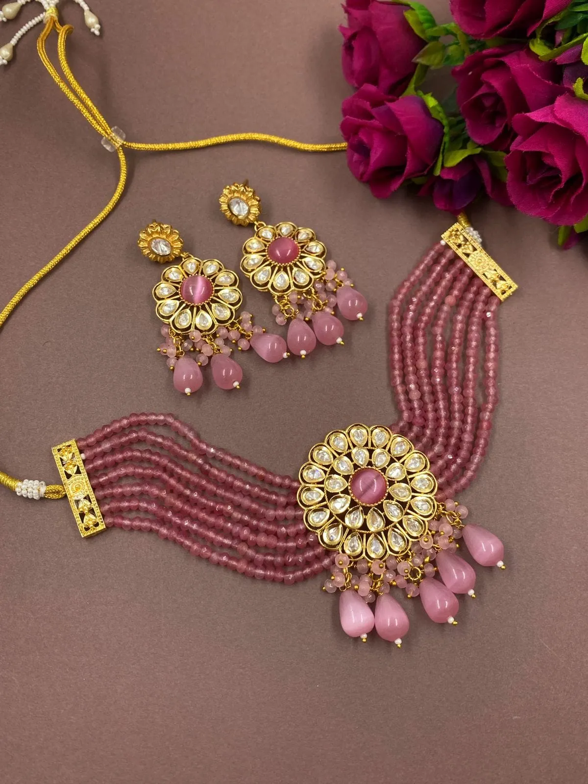 Modern Look Kundan And Beads Choker Necklace Set From Gehna Shop