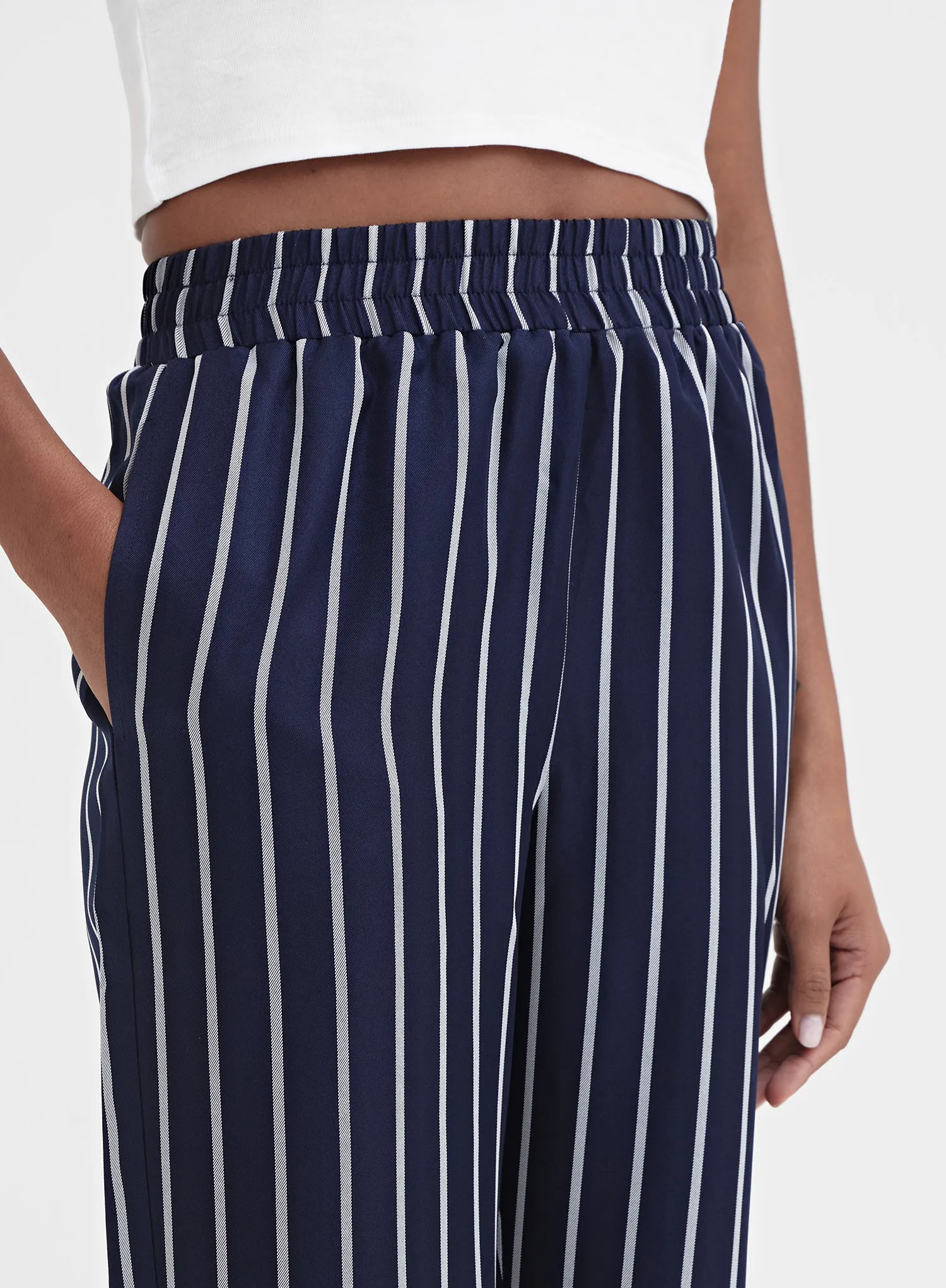 Navy Stripe Wide Leg Trouser - Jade