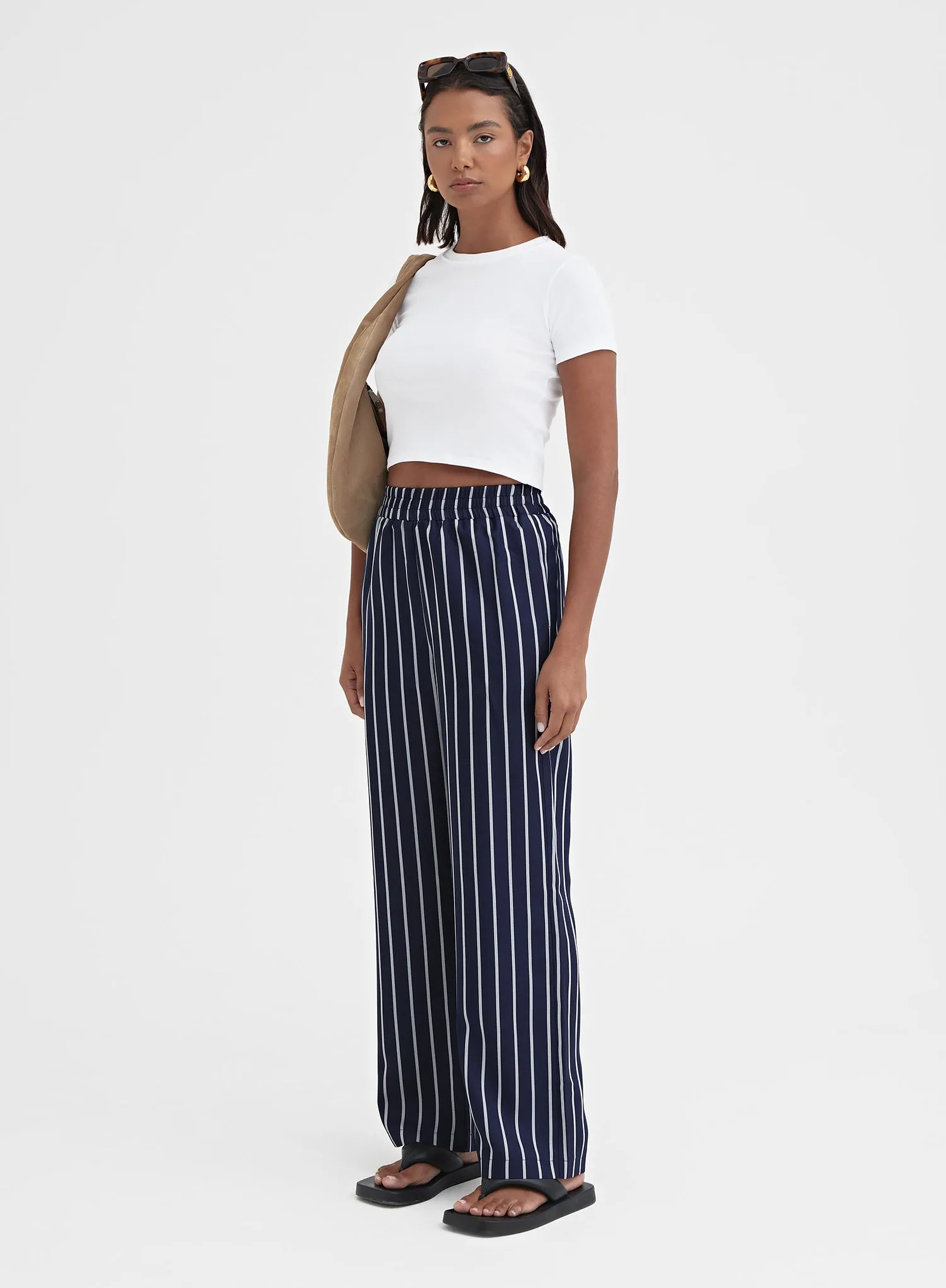 Navy Stripe Wide Leg Trouser - Jade