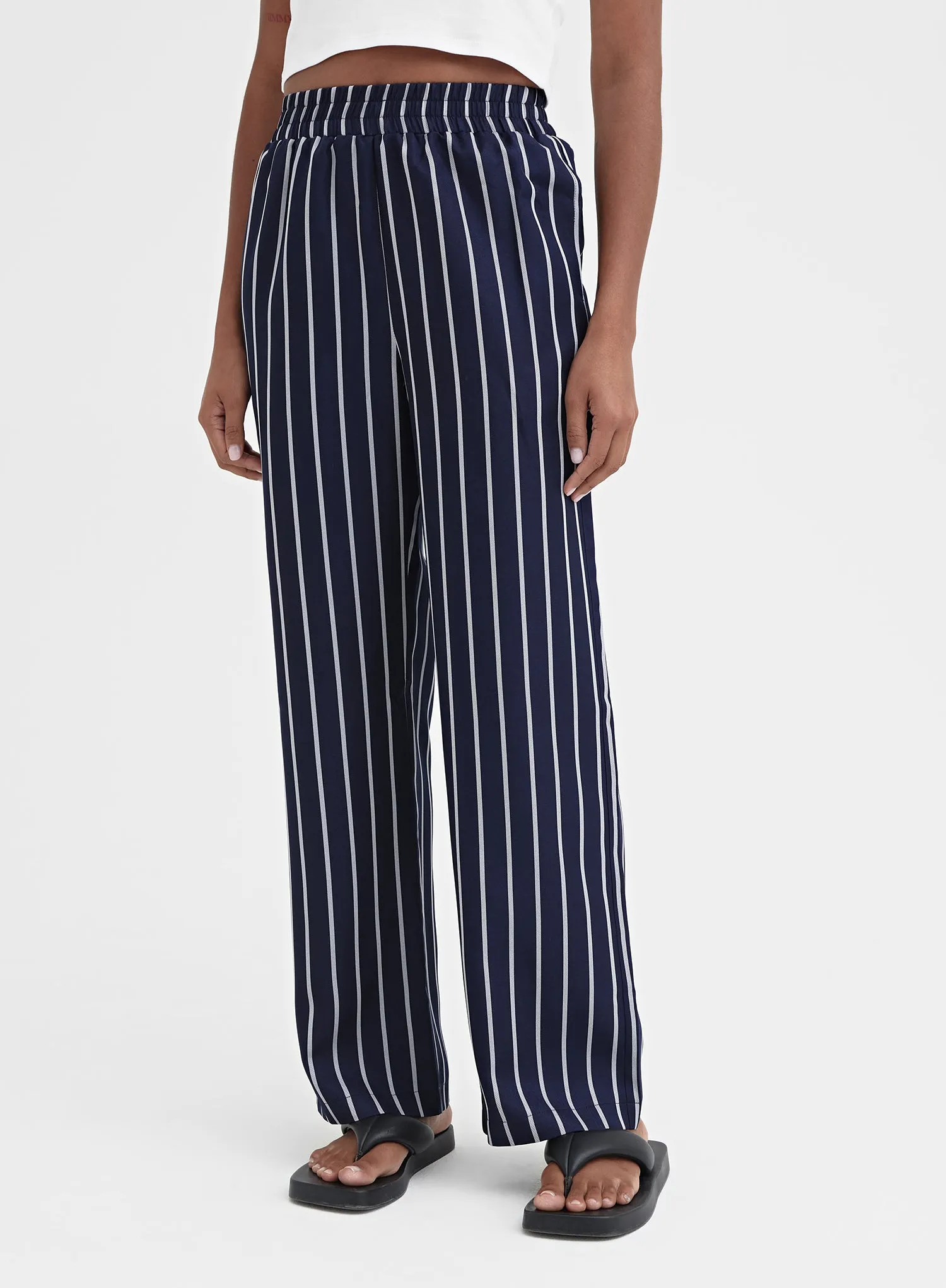 Navy Stripe Wide Leg Trouser - Jade