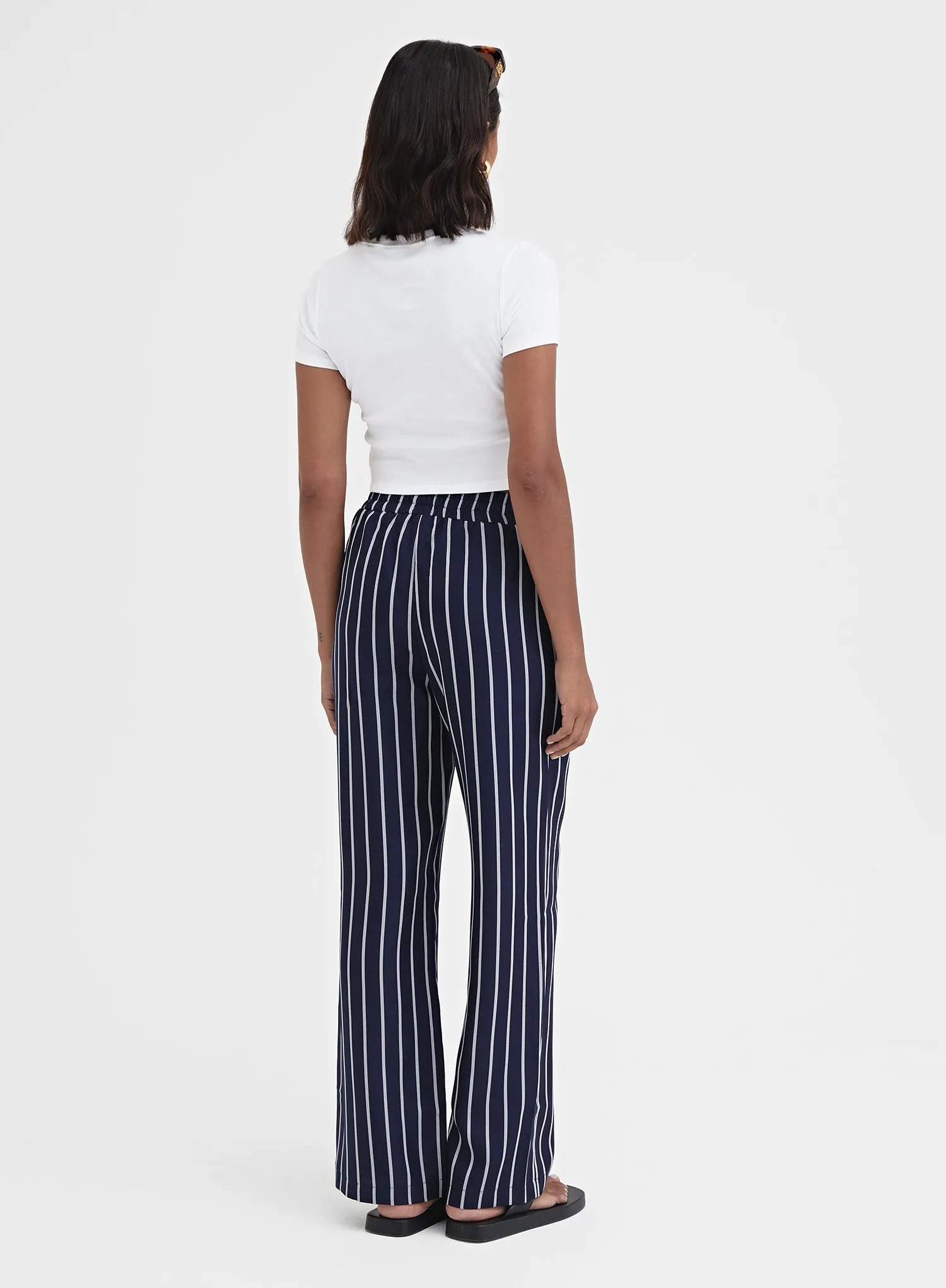 Navy Stripe Wide Leg Trouser - Jade